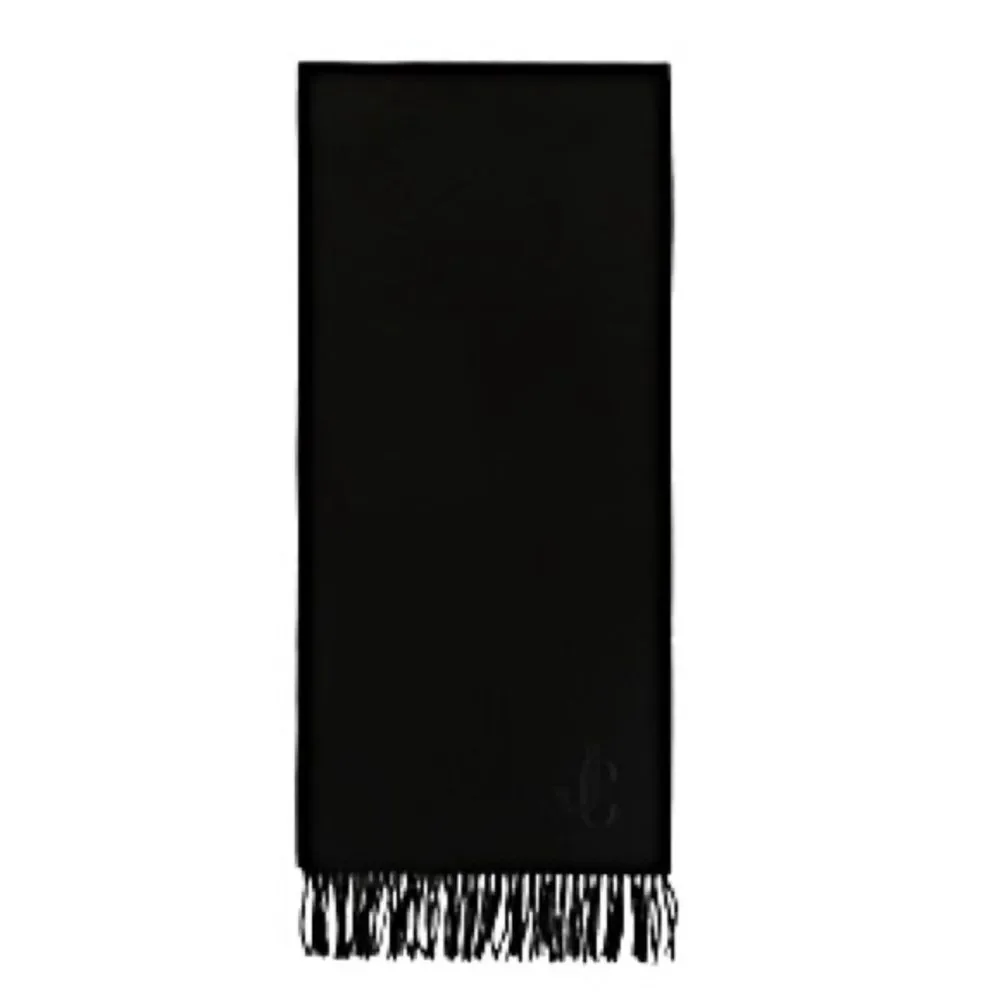 Jimmy Choo NWT Black Monogram Embroidered Fringe Scarf